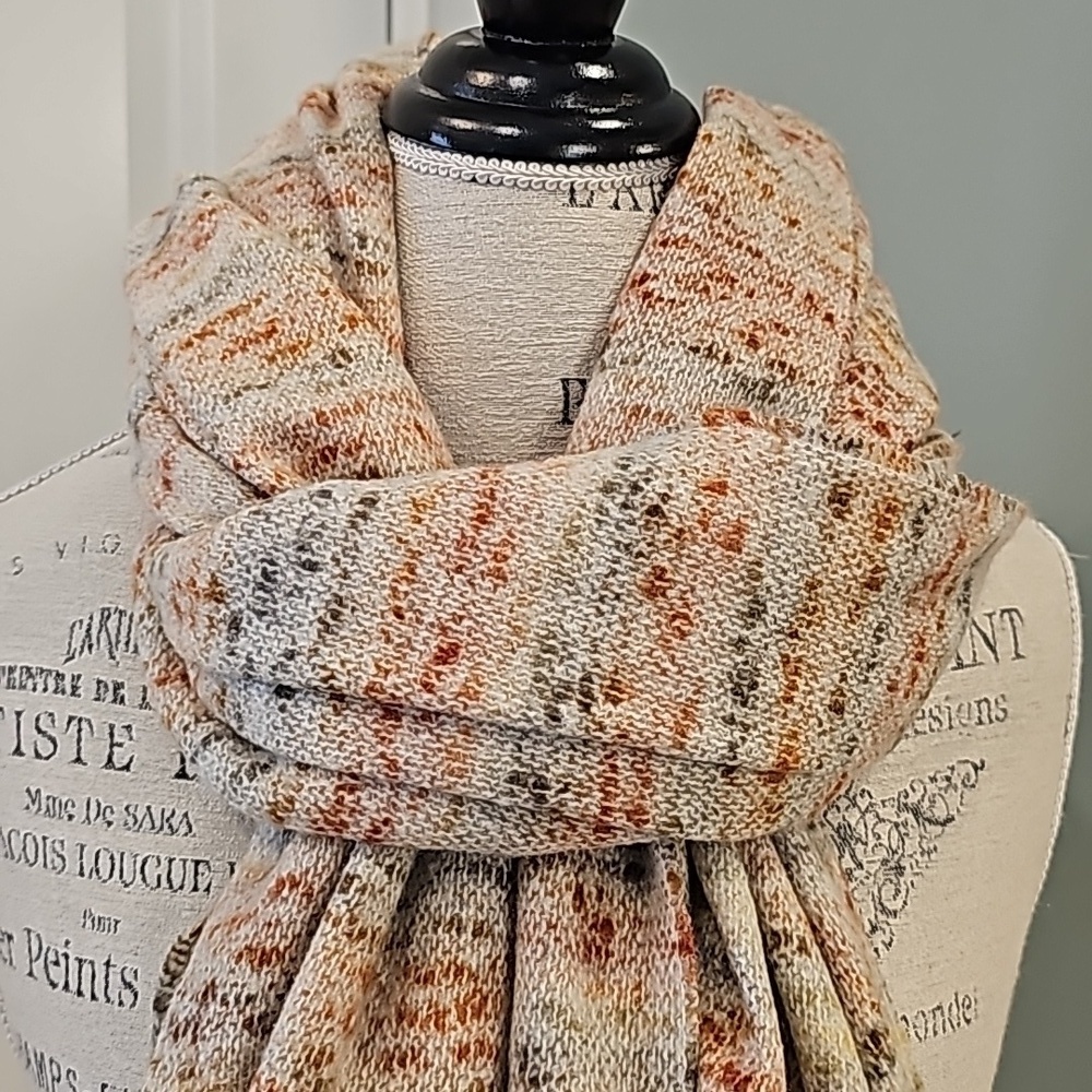 Pretty Persuasion Tan And Orange Frayed Edge Scarf/Wrap - OS - Picture 3 of 6